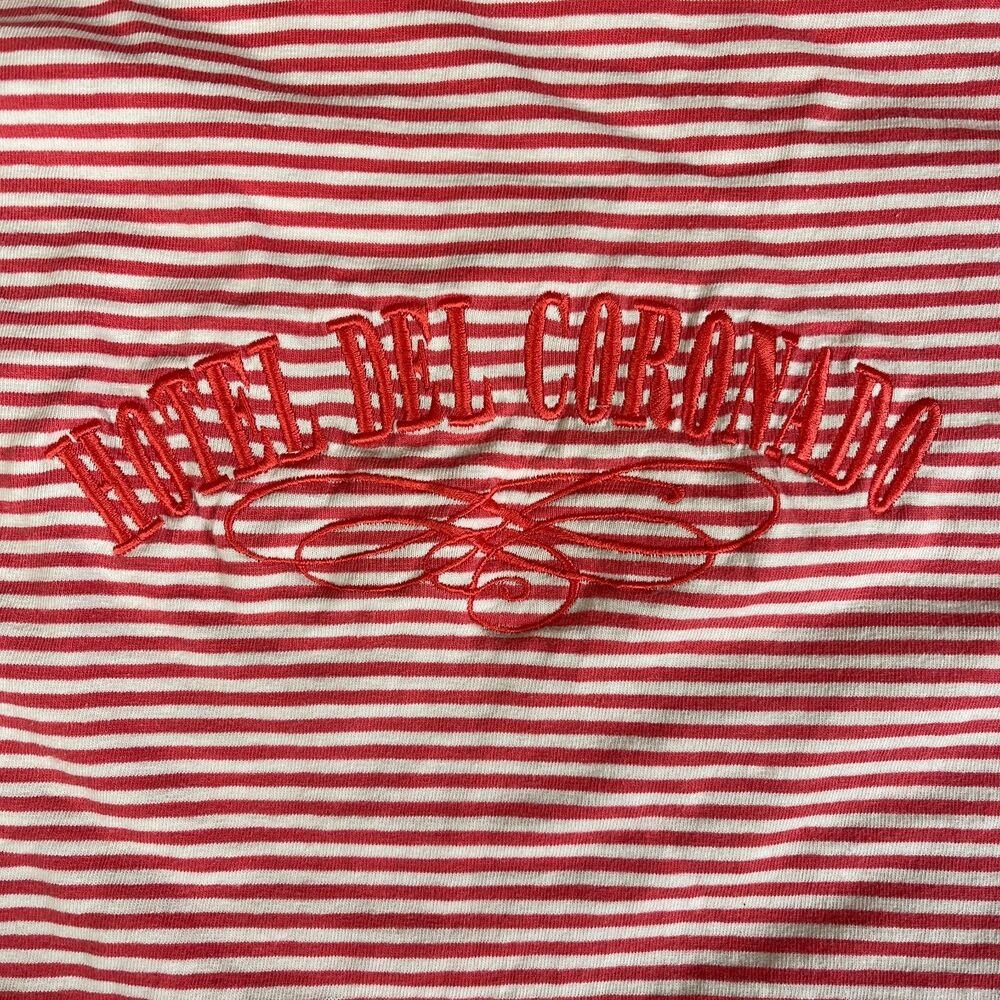 VINTAGE HOTEL DEL CORONADO T Shirt Medium White Red Striped Embroidered 90s